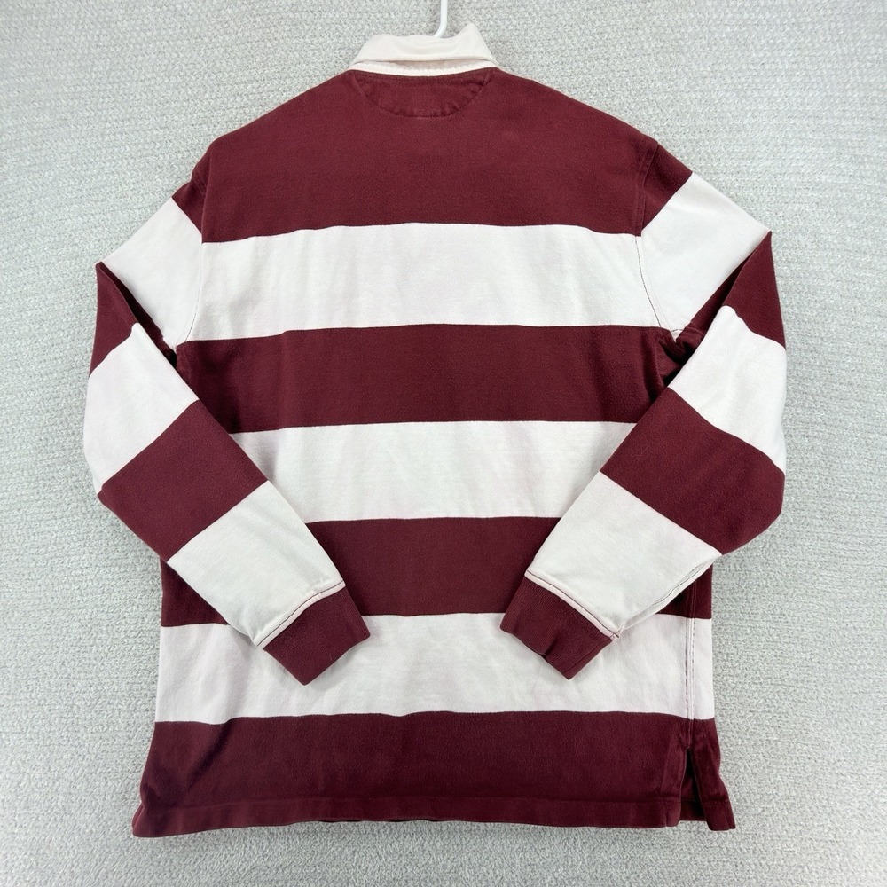 Polo Ralph Lauren Rugby Shirt Mens M Burgundy White Striped Long Sleeve Cotton - Picture 3 of 6